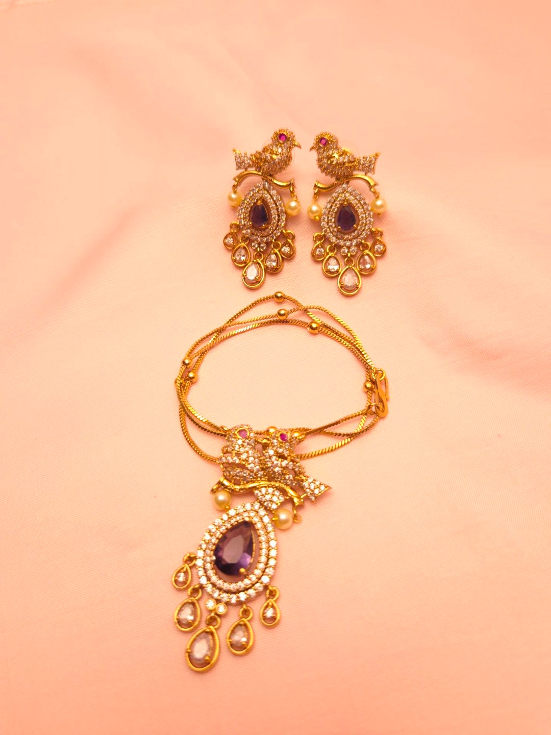 Twin Parrot  Stone Pendant Chain