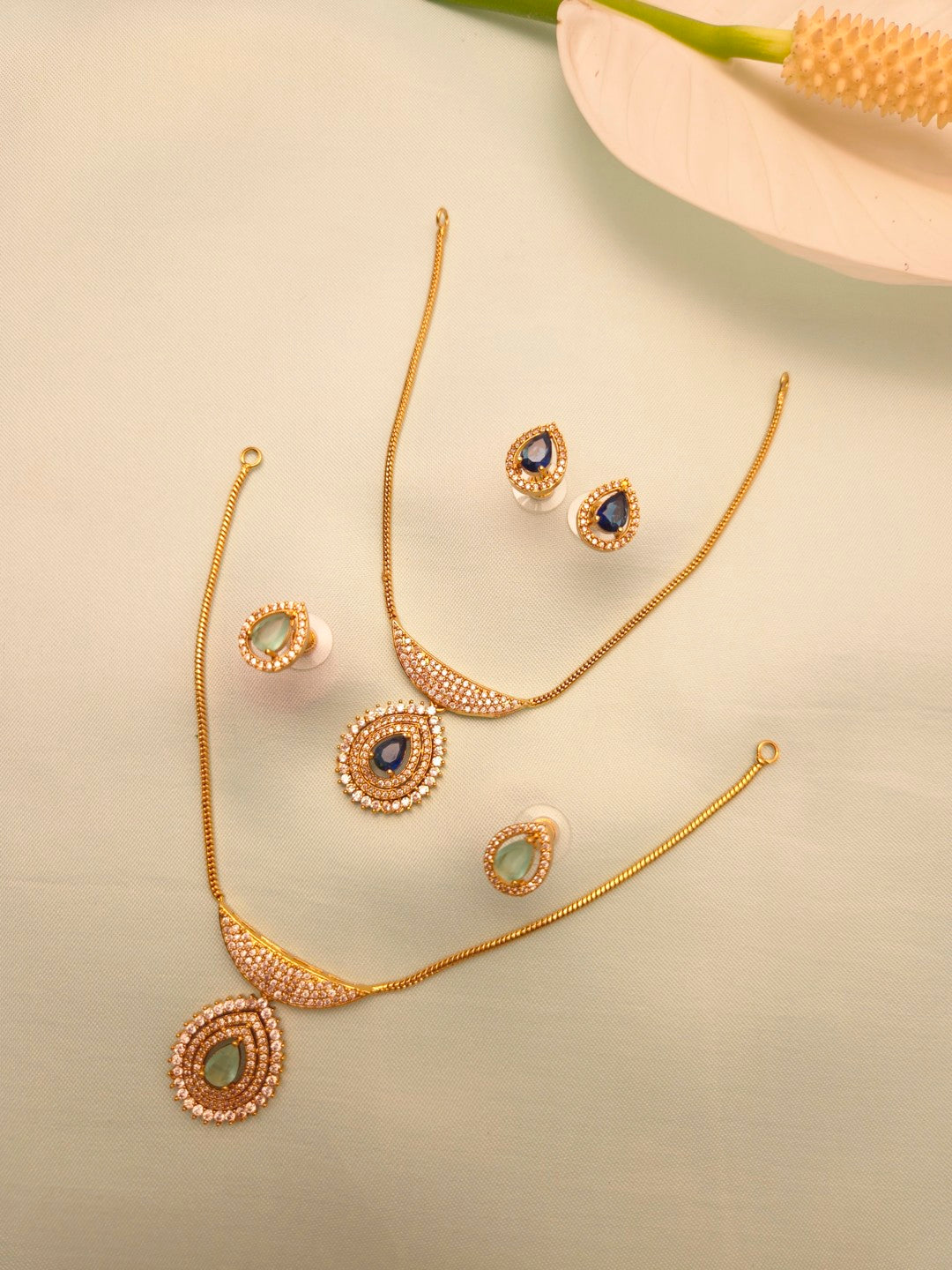 CZ Teardrop Necklace Set