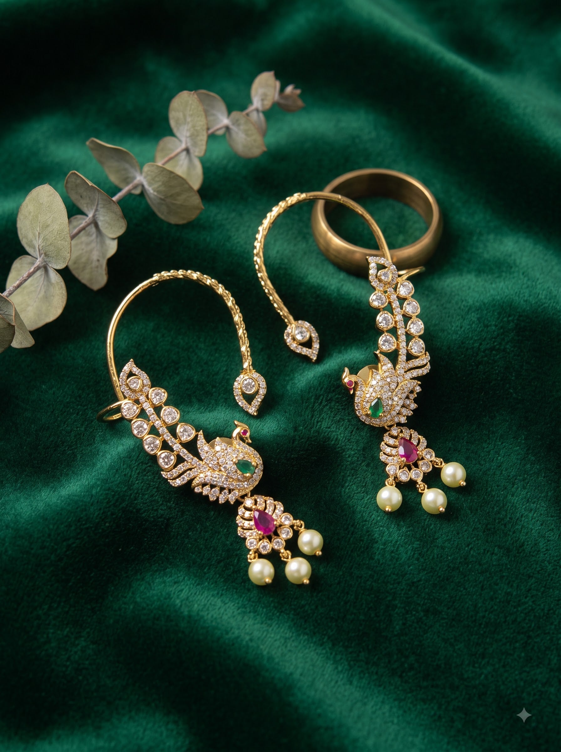 Gold-Tone CZ Peacock Ear Cuff Earrings | Statement Jewellery