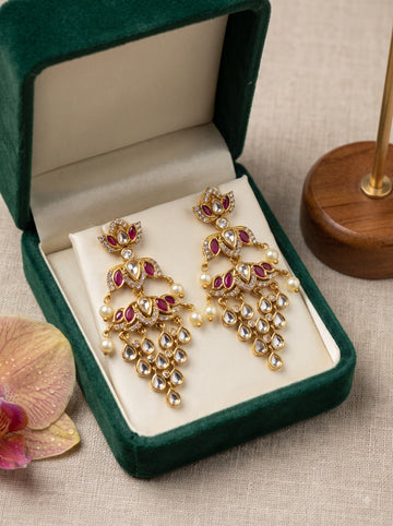 Elegant Grape-Shaped Ruby CZ Drop Earrings with Pearl Drops