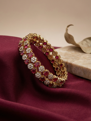 Royal Pink CZ Stone Gold-Plated Bangles (Set of 2)