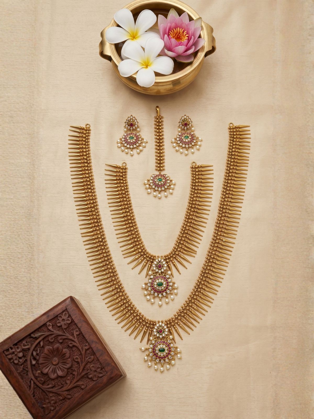 Lakshmi Mullu Haram Bridal Jewellery Set with Pearls & Kundan – Timeless Temple Elegance