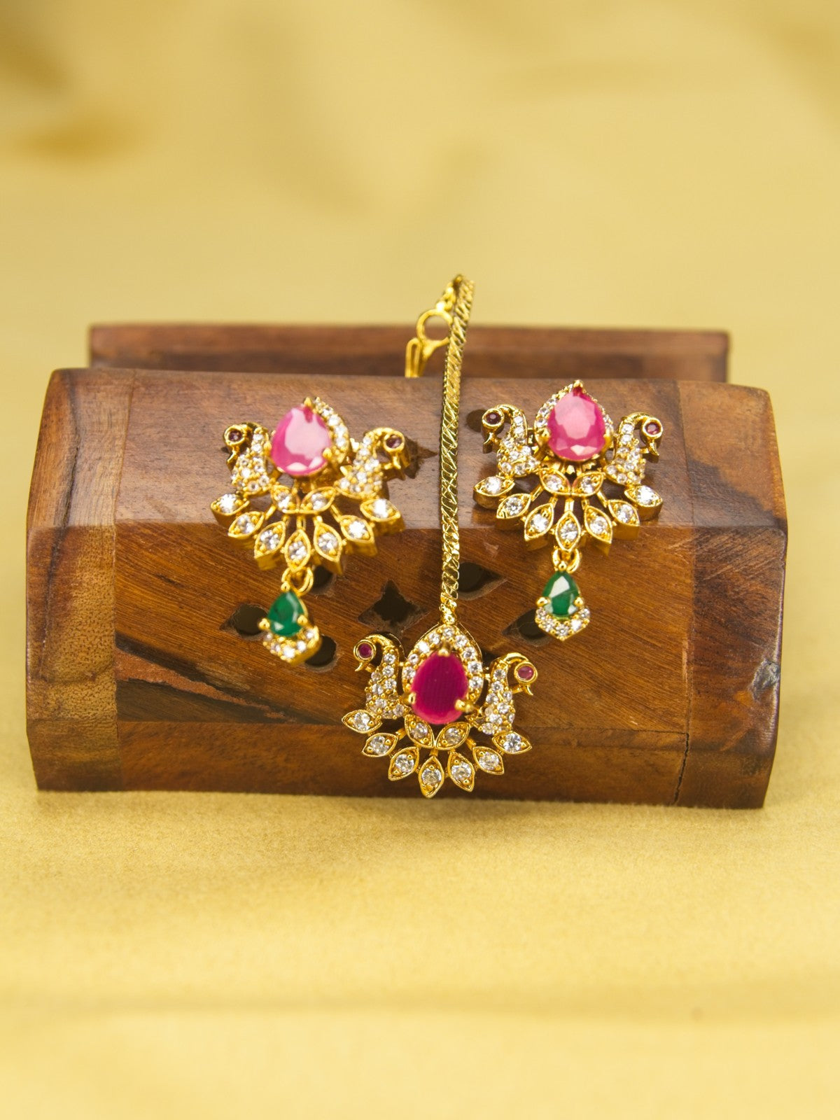 Grand Bridal Layered Necklace Set with CZ & Multicolor Stones – Wedding Jewellery