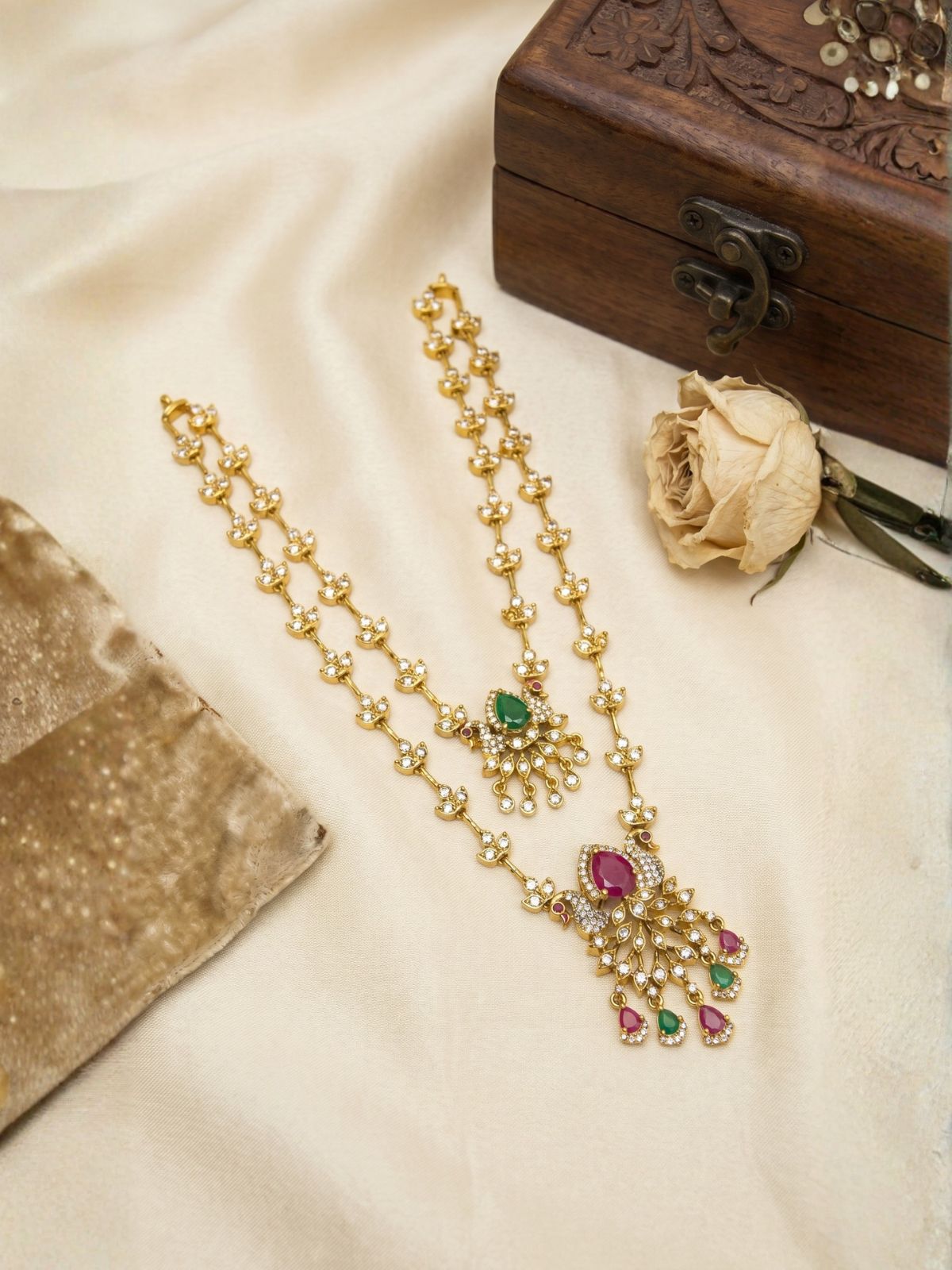 Grand Bridal Layered Necklace Set with CZ & Multicolor Stones – Wedding Jewellery