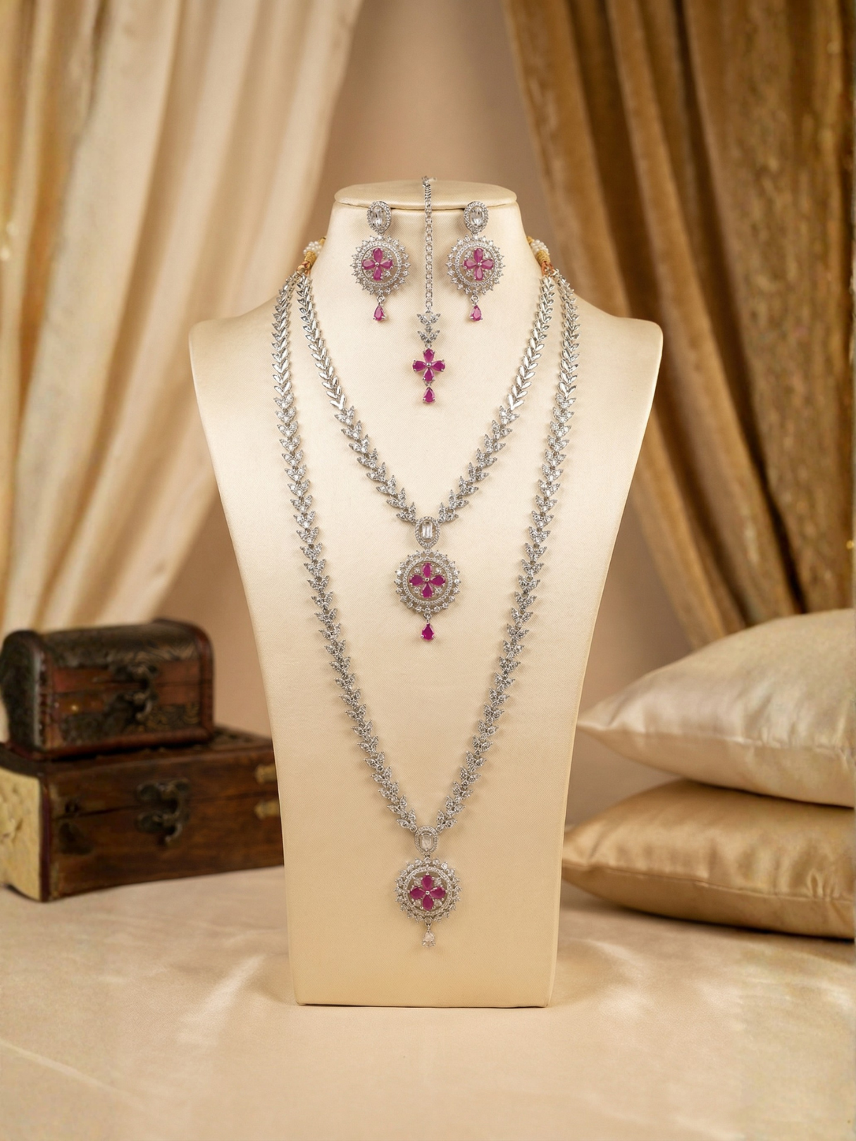 Pink Bloom Diamond-Style Bridal Set