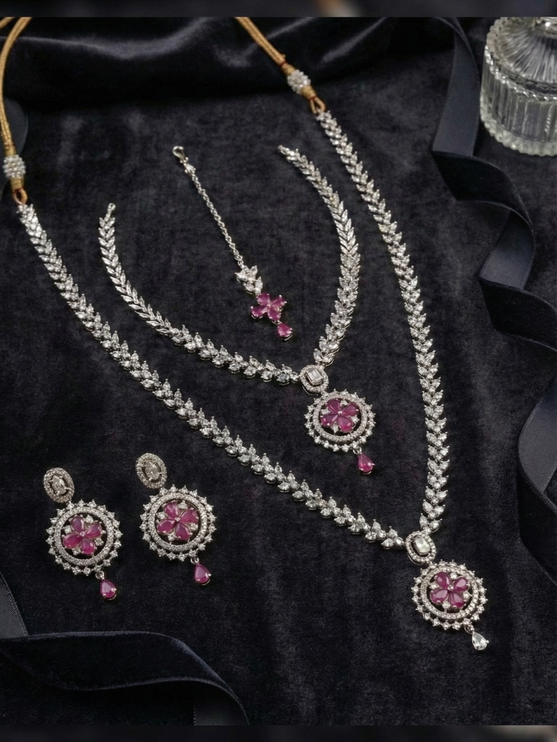 Pink Bloom Diamond-Style Bridal Set