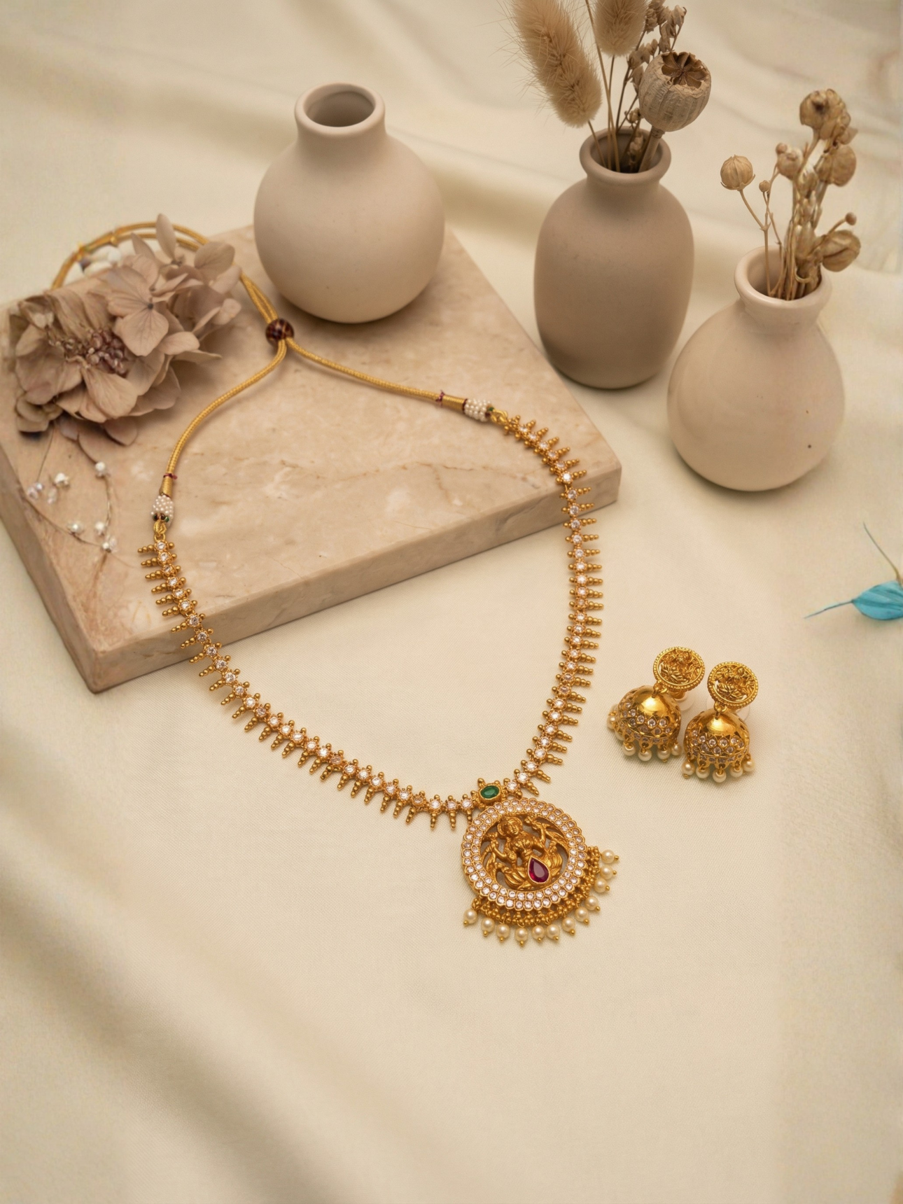 Surya Kirana Lakshmi Temple Necklace Set with Earrings