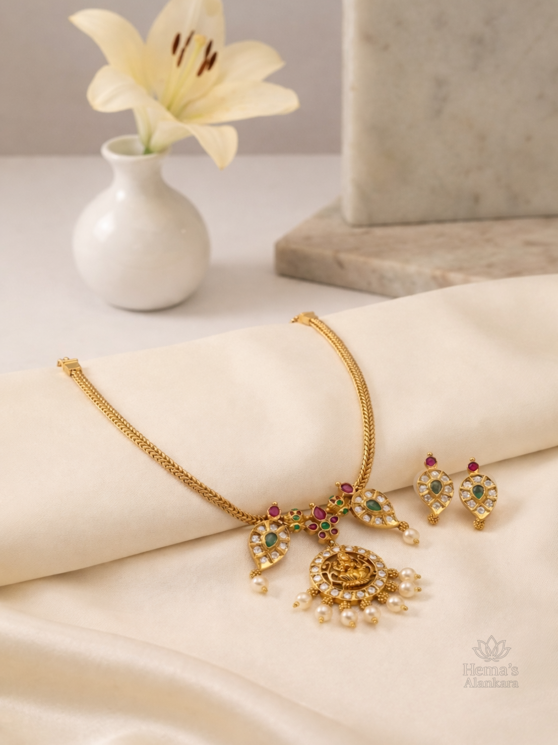 Lakshmi CZ Pearl Necklace Set