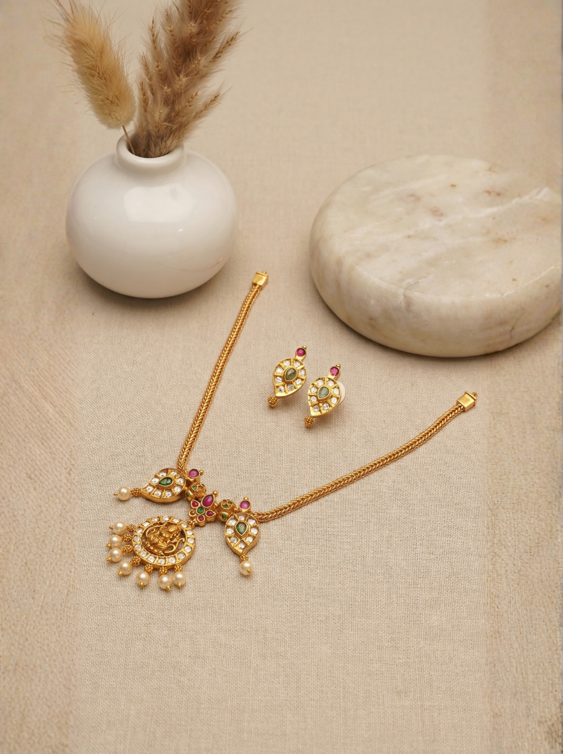 Lakshmi CZ Pearl Necklace Set