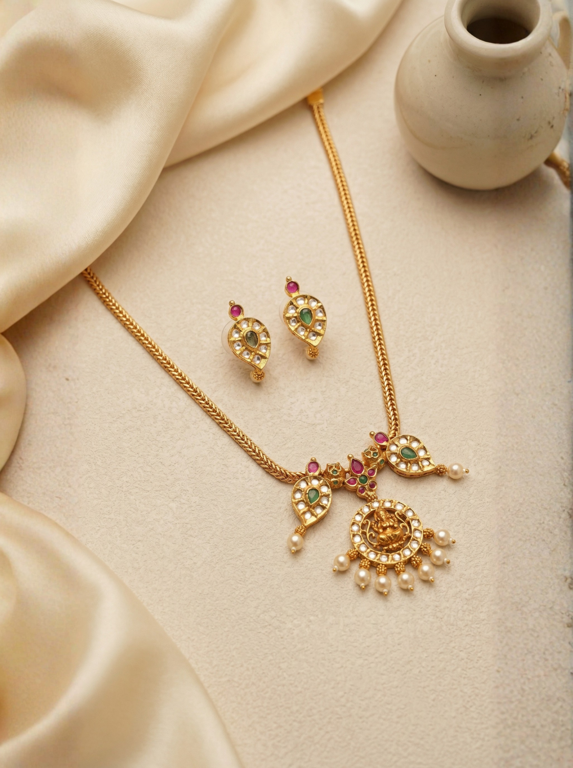 Lakshmi CZ Pearl Necklace Set