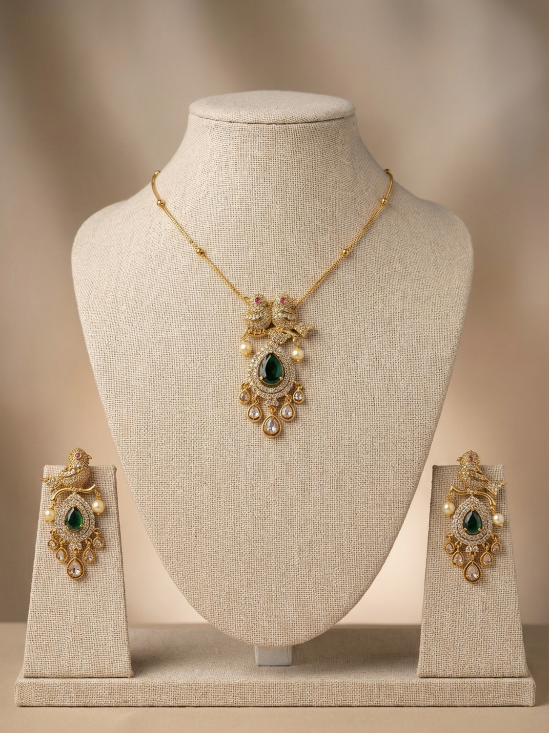 Twin Parrot  Stone Pendant Chain