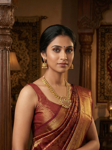 Mahalakshmi Kasu Haram with Kemp Stone and Jhumka Earrings