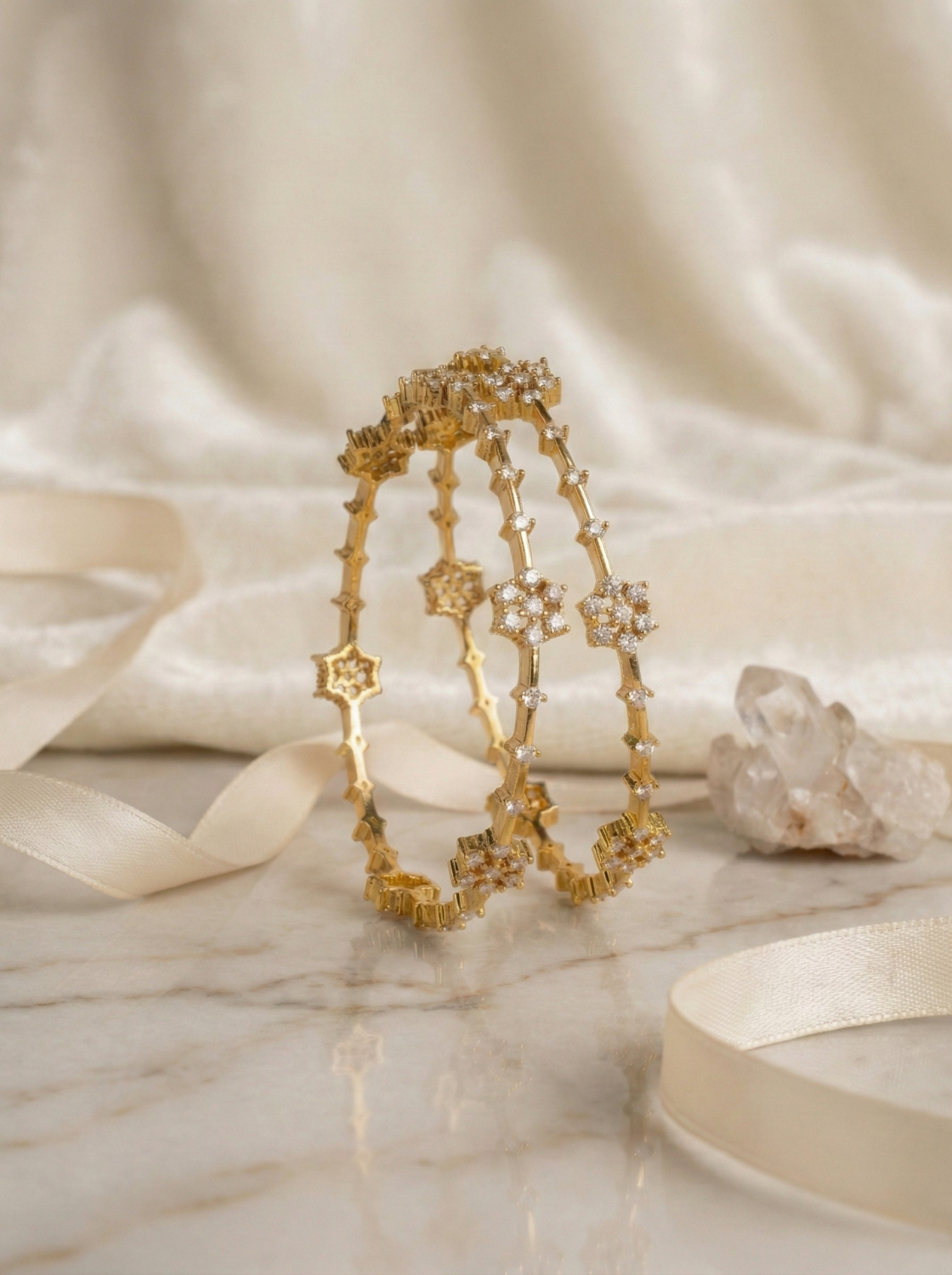 CZ Star Bloom Bangles - Set of 4