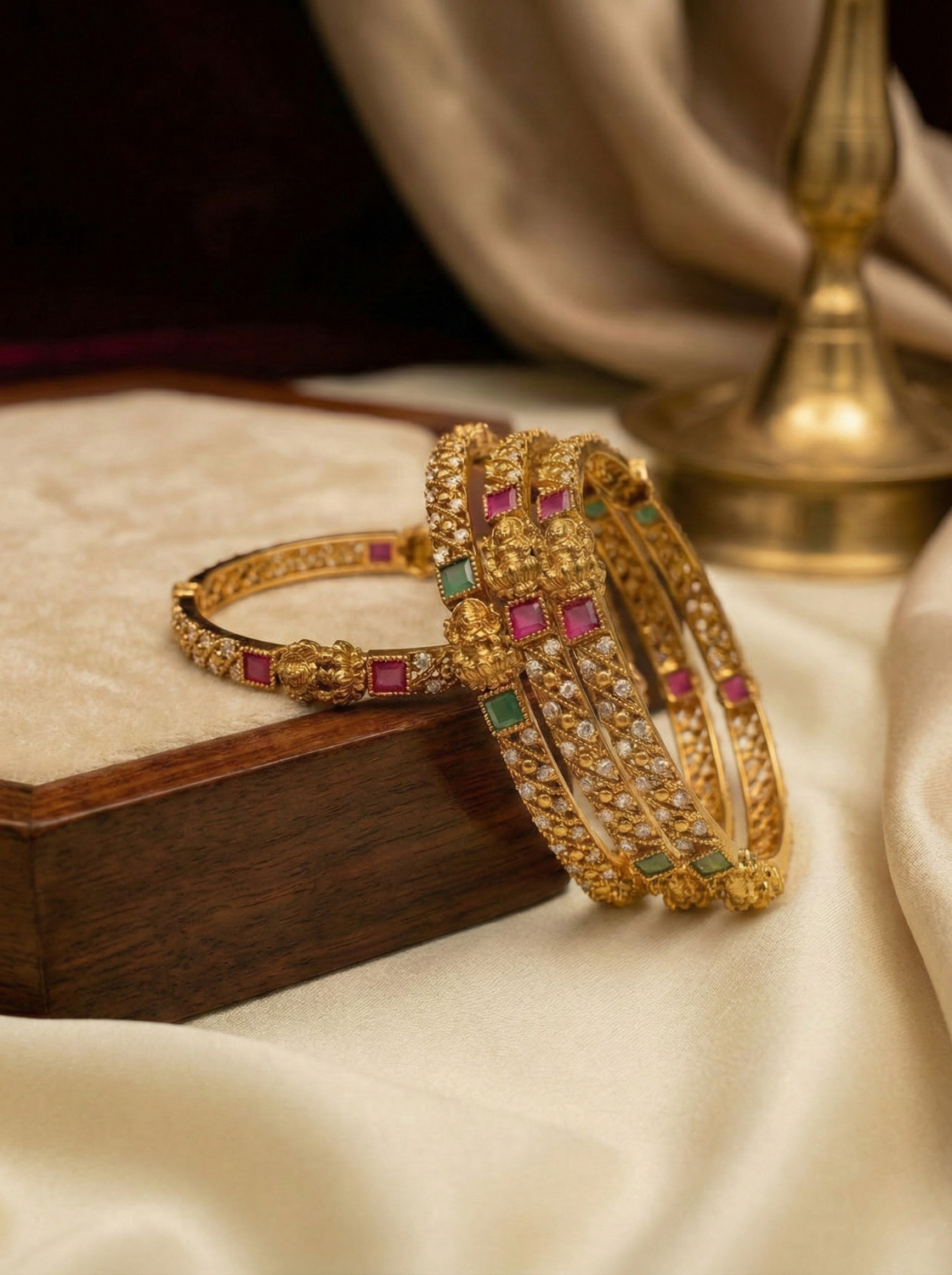 Multistone Lakshmi Bangles - Set of 4