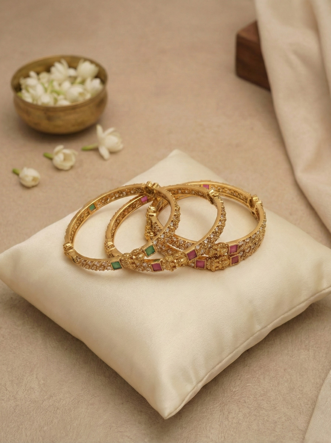 Multistone Lakshmi Bangles - Set of 4