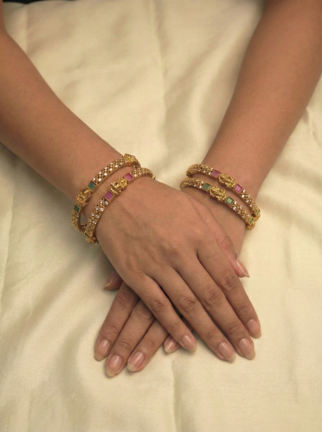 Multistone Lakshmi Bangles - Set of 4