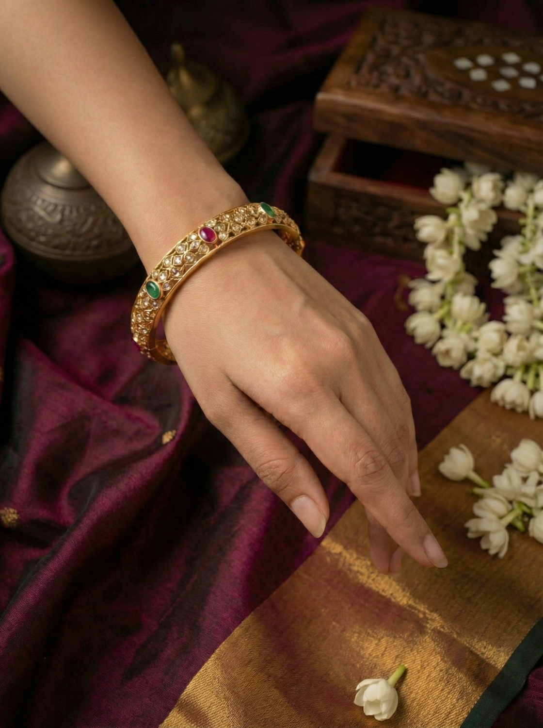 Antique Ruby–Emerald CZ Bangles (Set of 2)