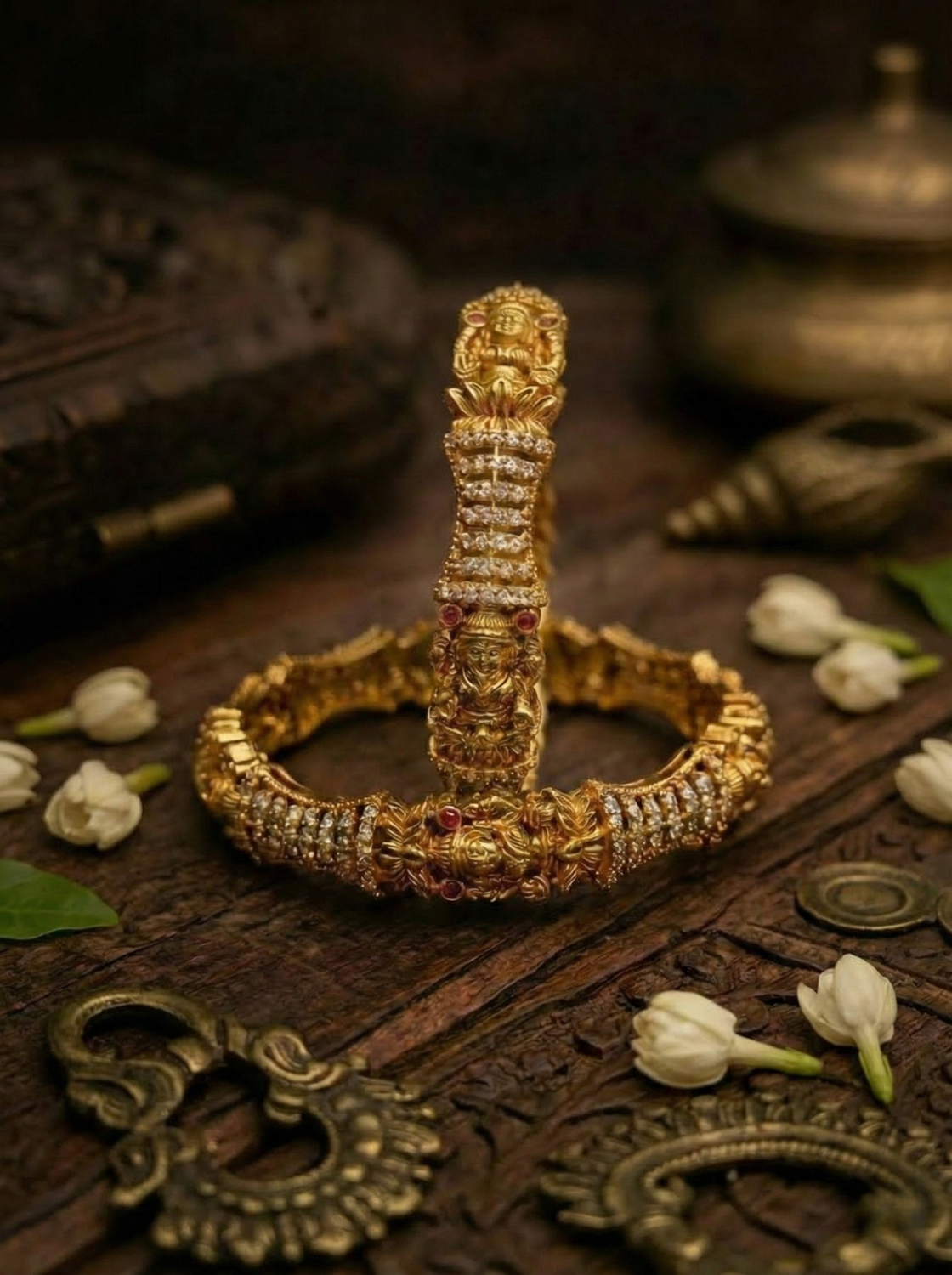 Lakshmi White CZ Stone Temple Bangles