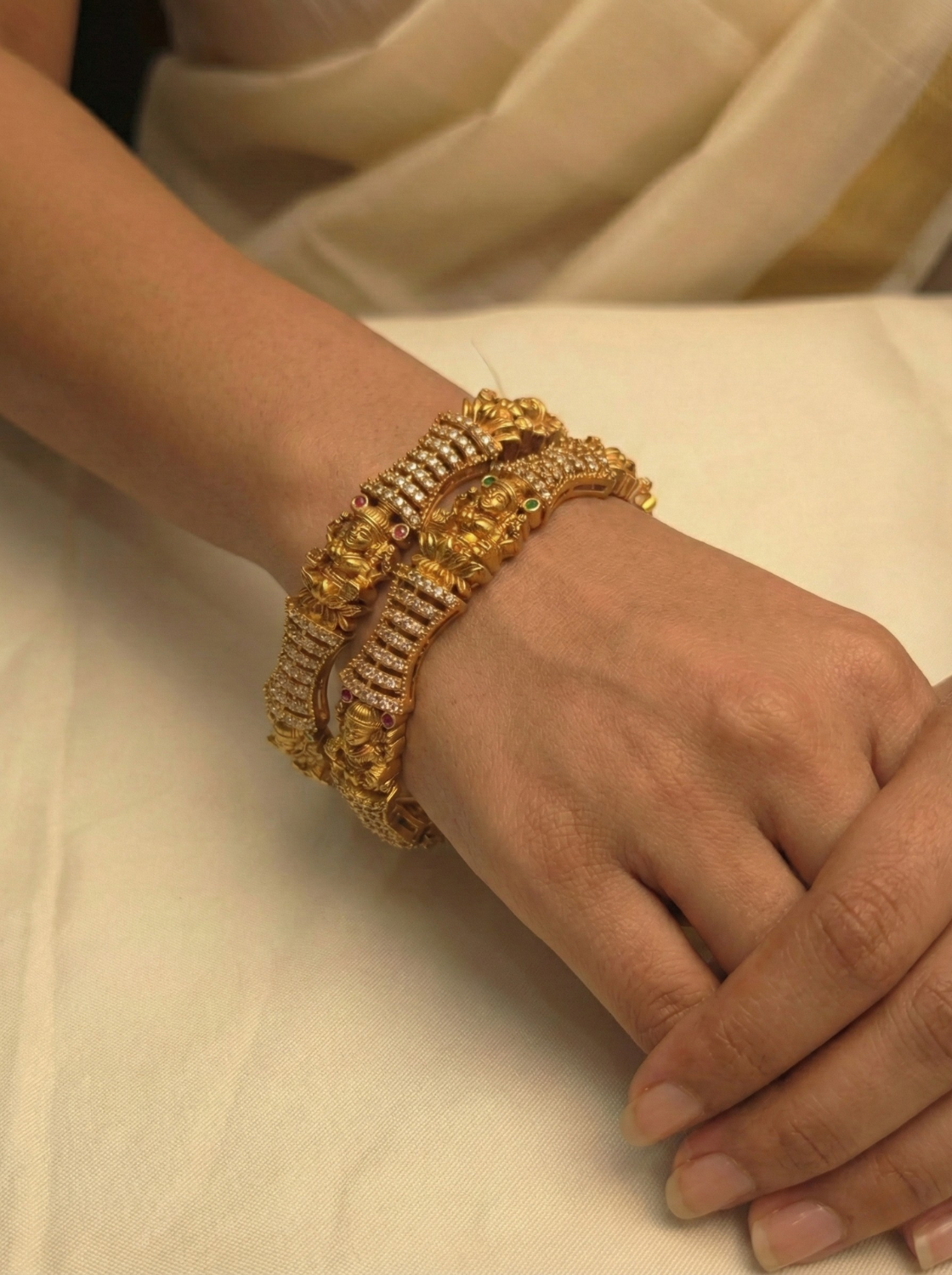 Lakshmi White CZ Stone Temple Bangles