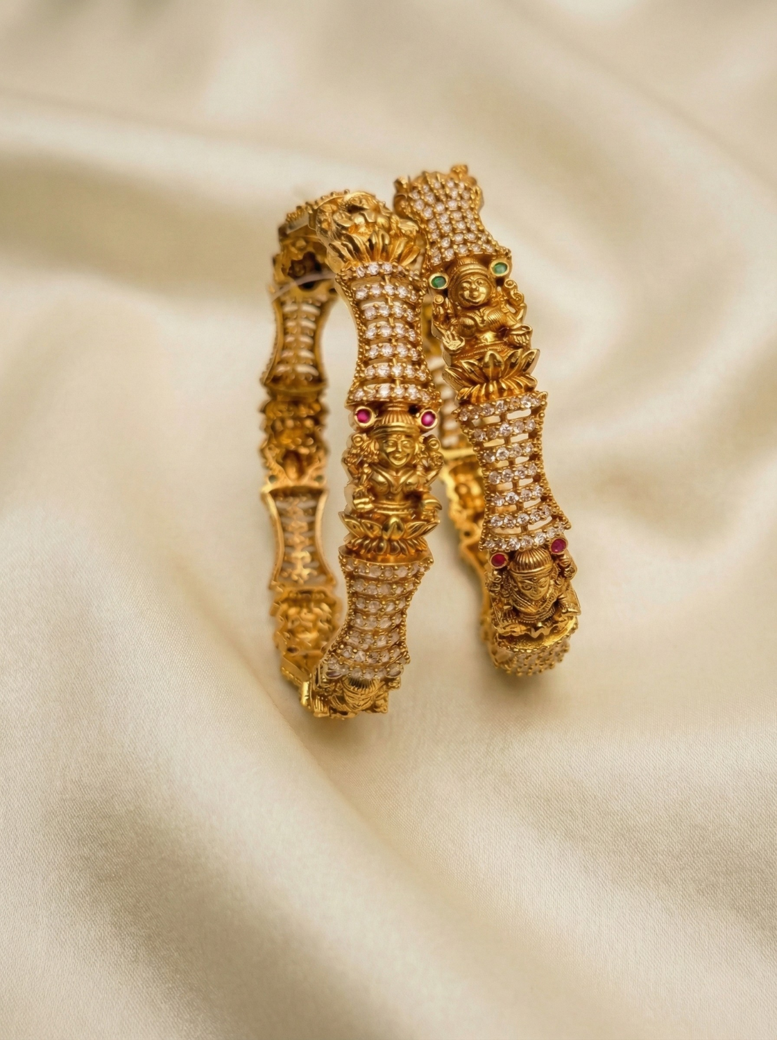 Lakshmi White CZ Stone Temple Bangles