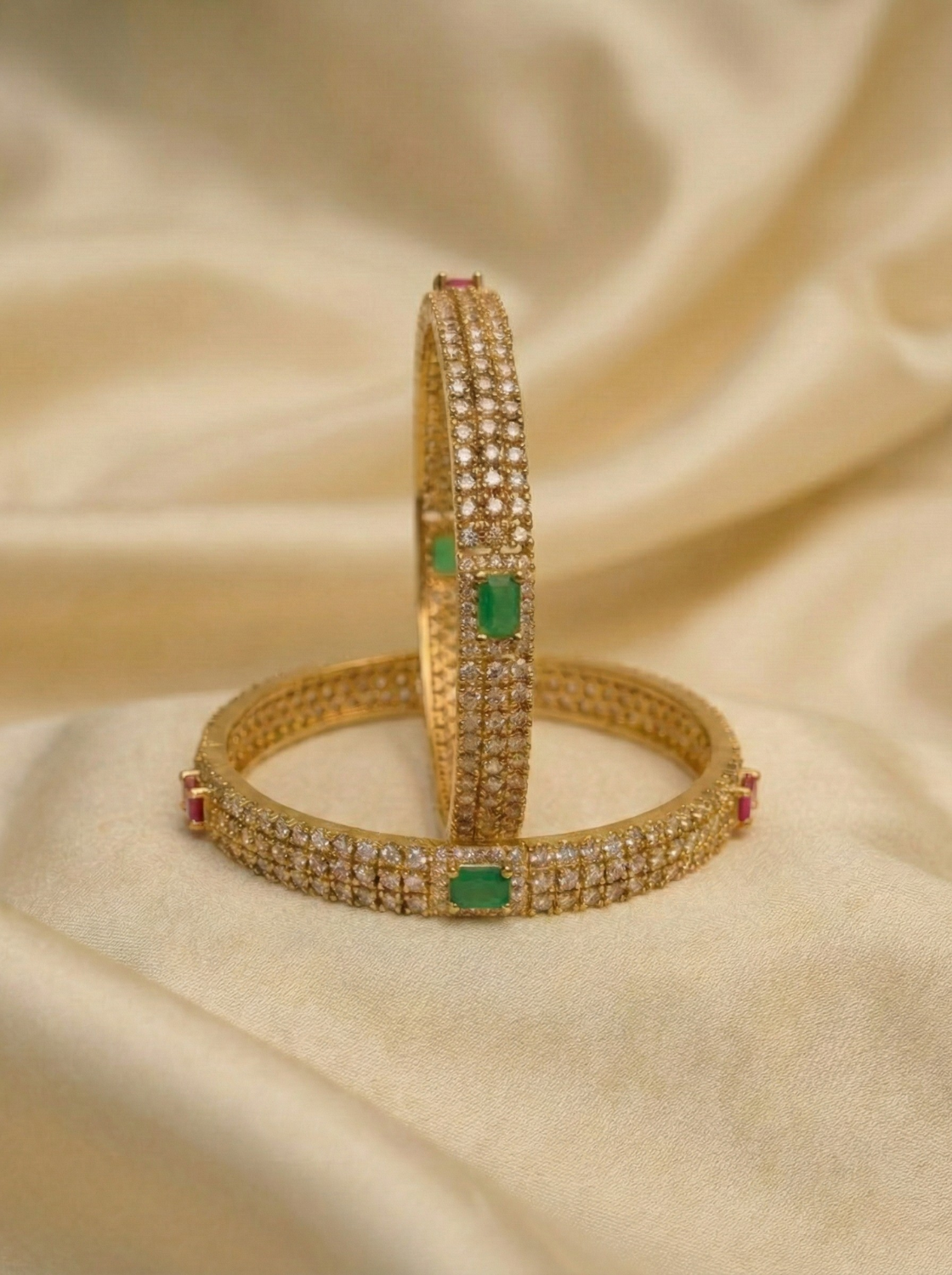 Sparkle Pink & Green CZ Stone Bangles