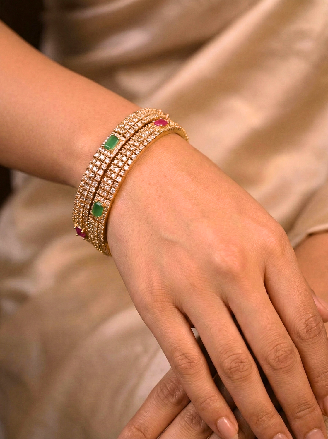 Sparkle Pink & Green CZ Stone Bangles