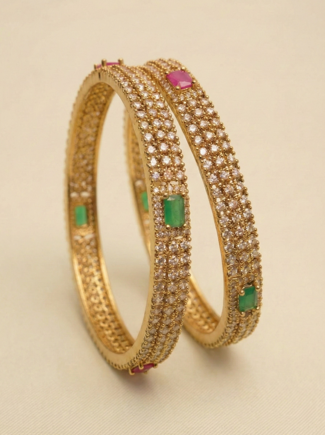 Sparkle Pink & Green CZ Stone Bangles