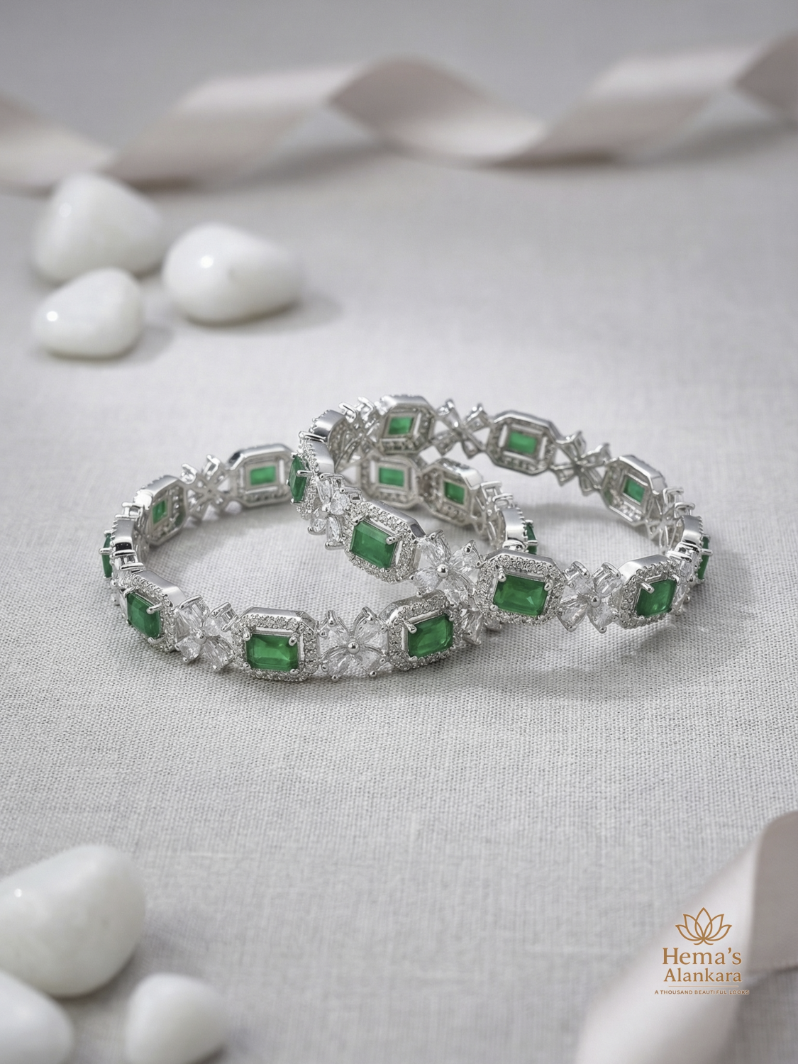 Silver-tone CZ bangles