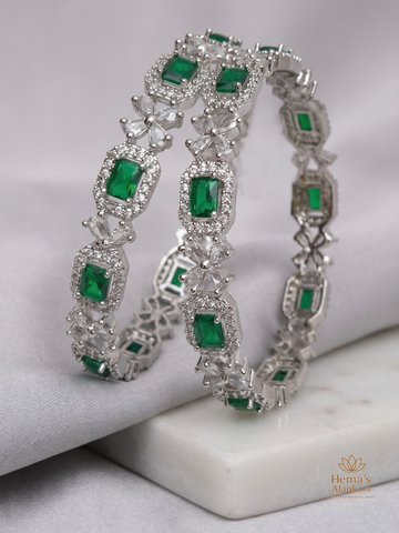 Silver-tone CZ bangles