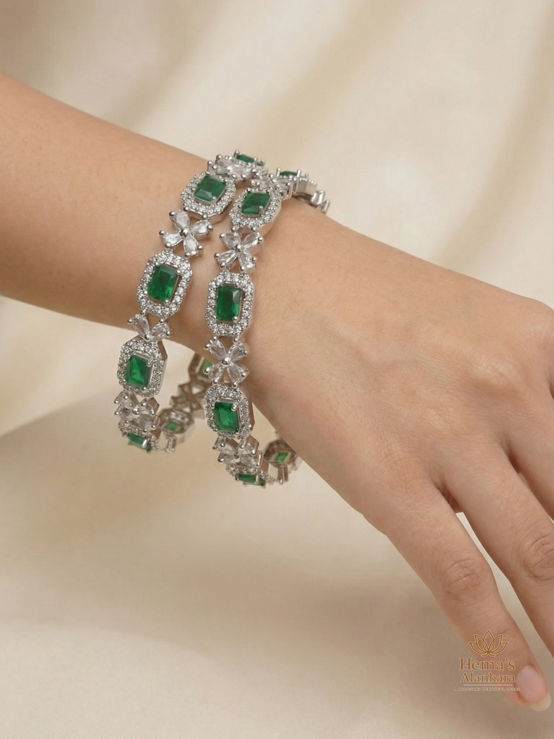 Silver-tone CZ bangles