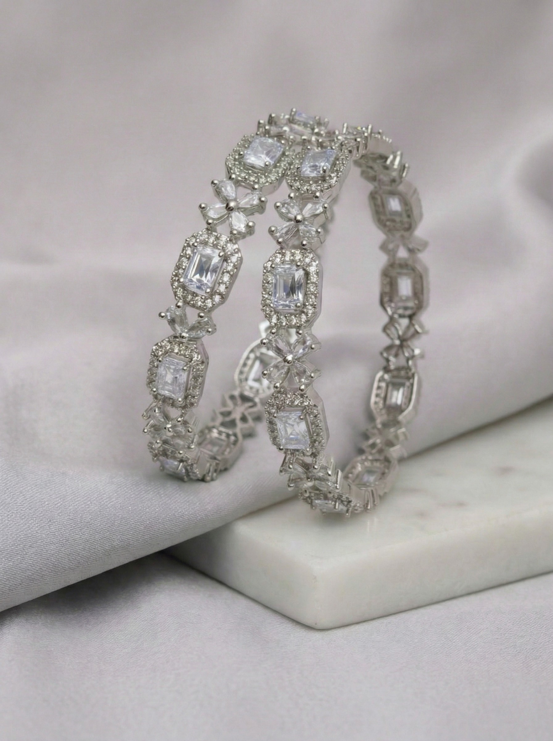 Silver-tone CZ bangles