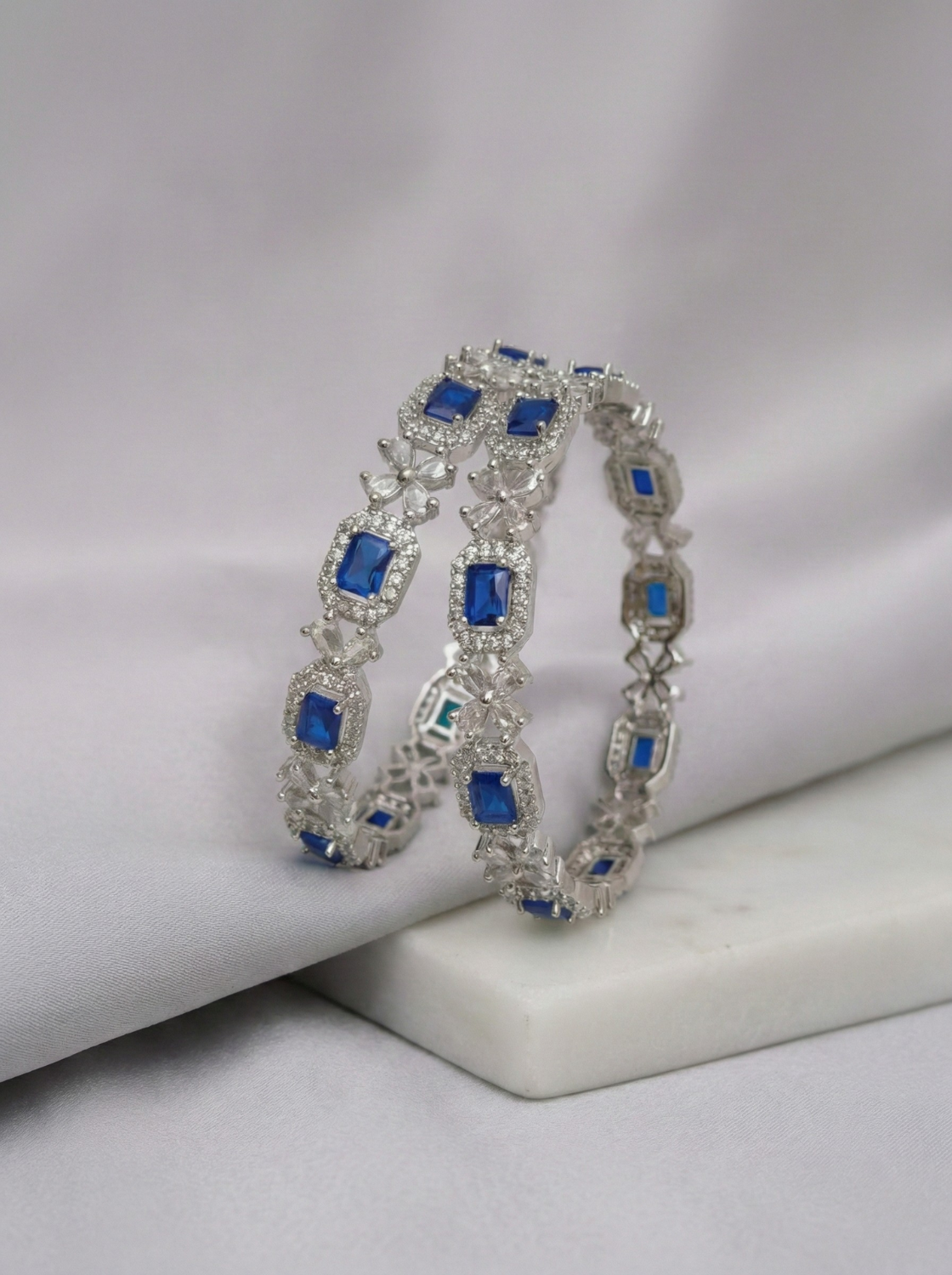 Silver-tone CZ bangles