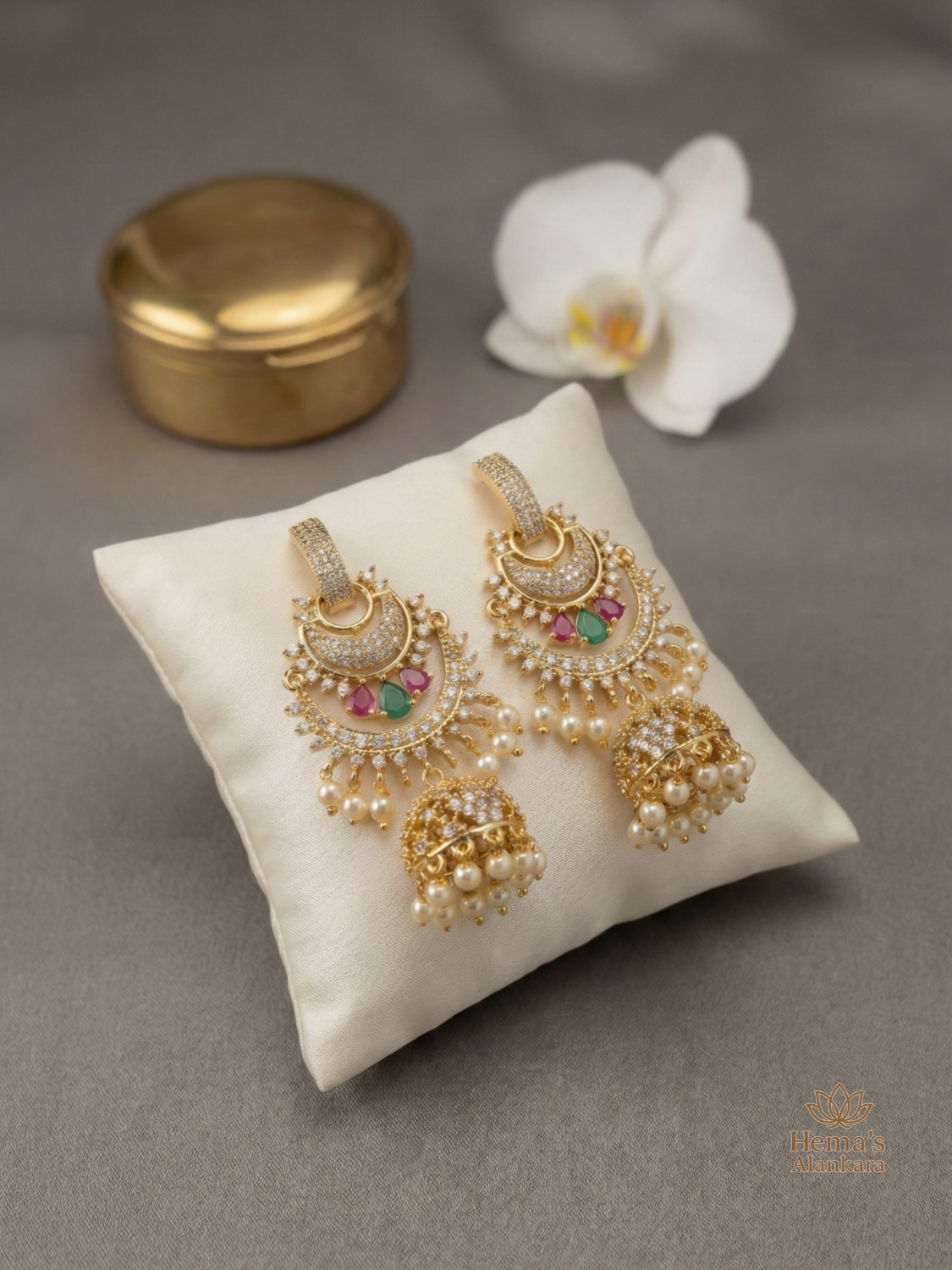 Trendy AD Chandbali's with Pearl Drops