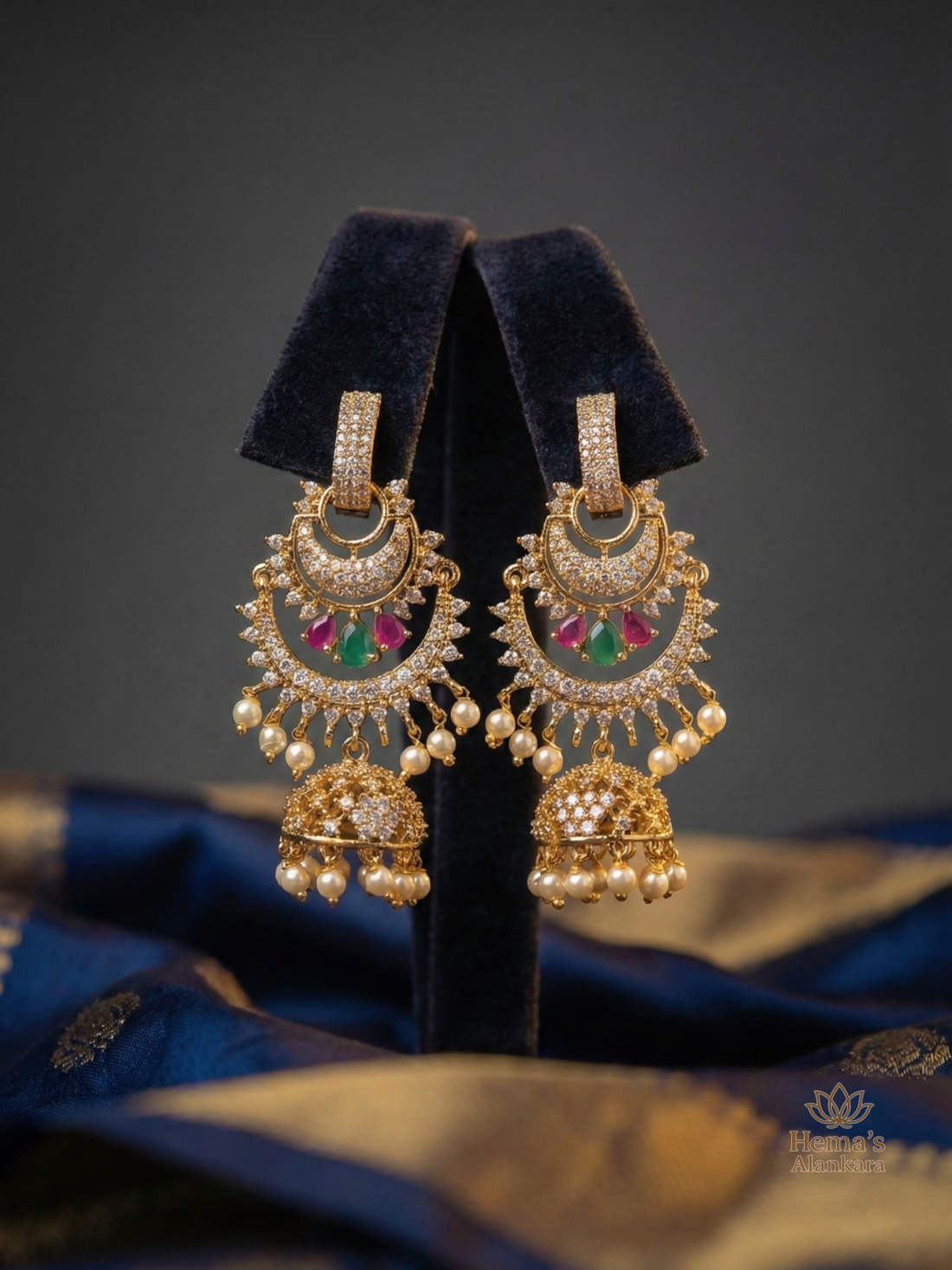 Trendy AD Chandbali's with Pearl Drops