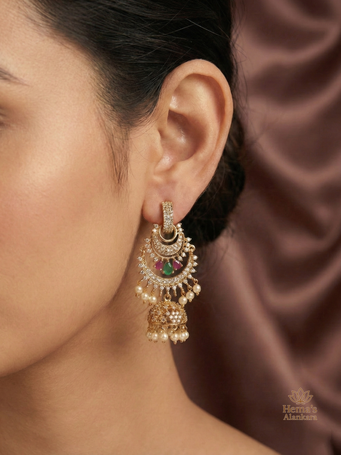 Trendy AD Chandbali's with Pearl Drops