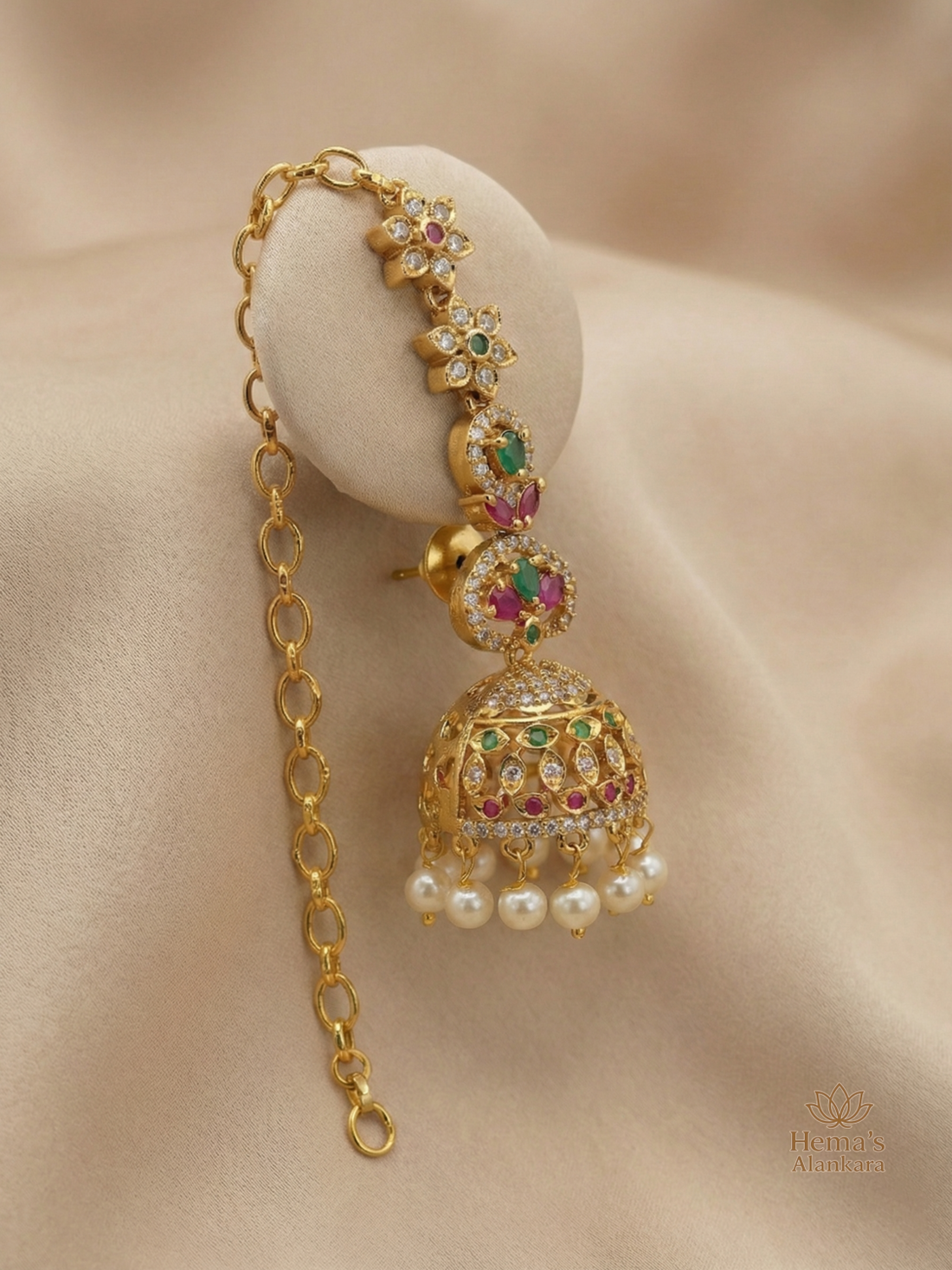 Sri Navaratna Ear-chain Jhumkas