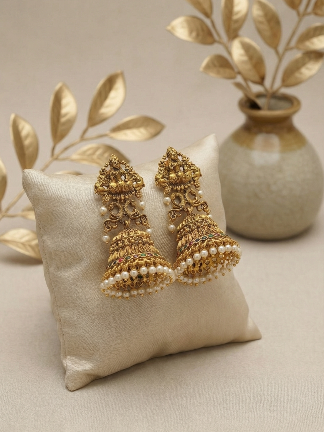 Mayura Jhumkas with Pearl Drops