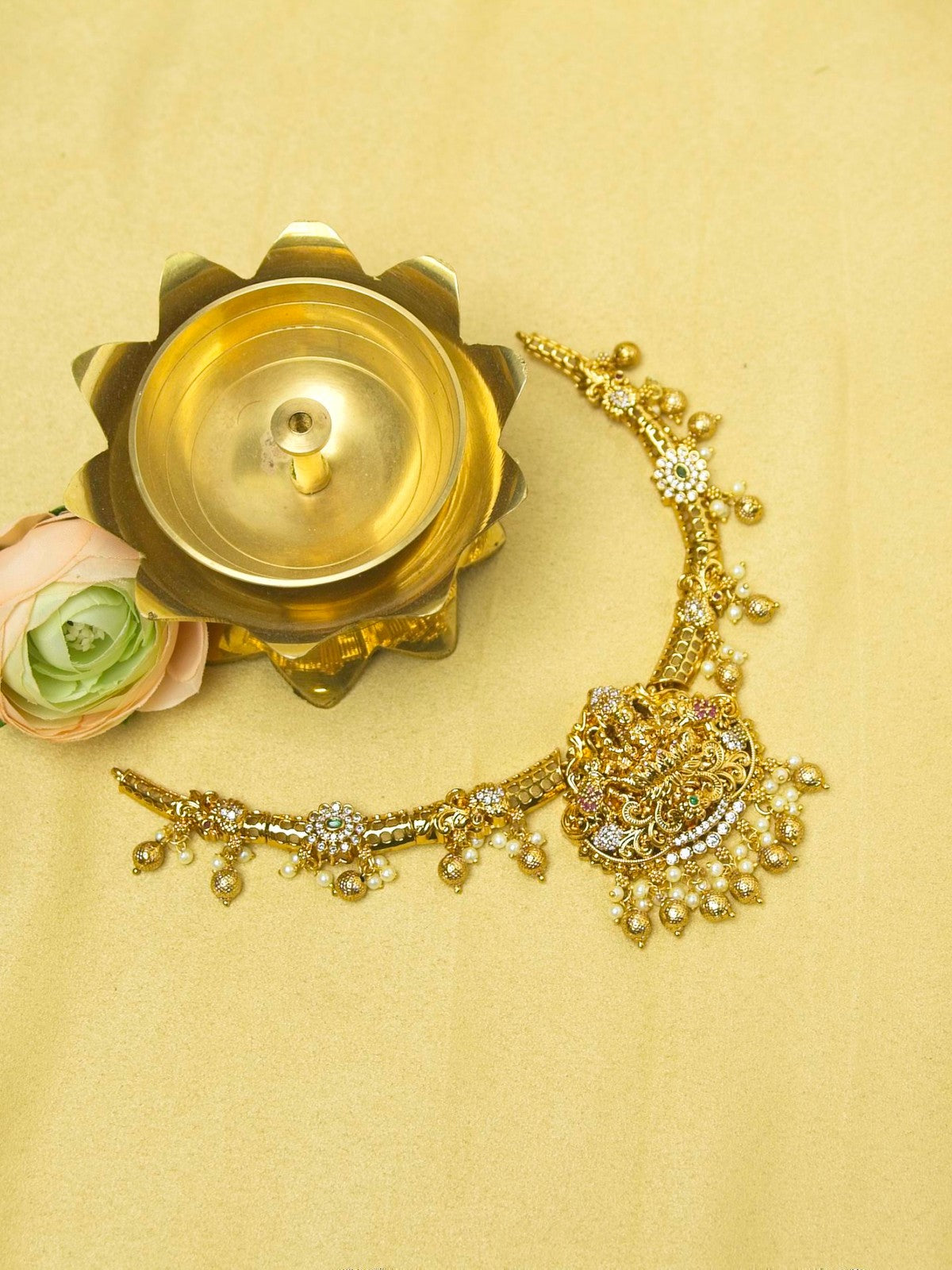 Lakshmi Vaibhava Hasli Bridal Set with Pearl Drops & Jhumkas-A Royal Statement Piece