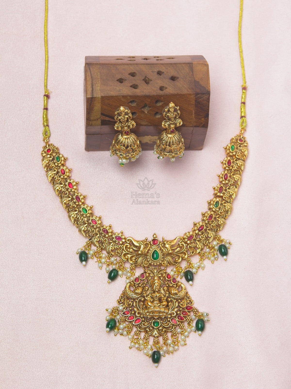 Lakshmi Temple  Necklace Set with Jhumka Earrings
