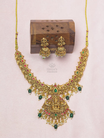 Lakshmi Temple  Necklace Set with Jhumka Earrings