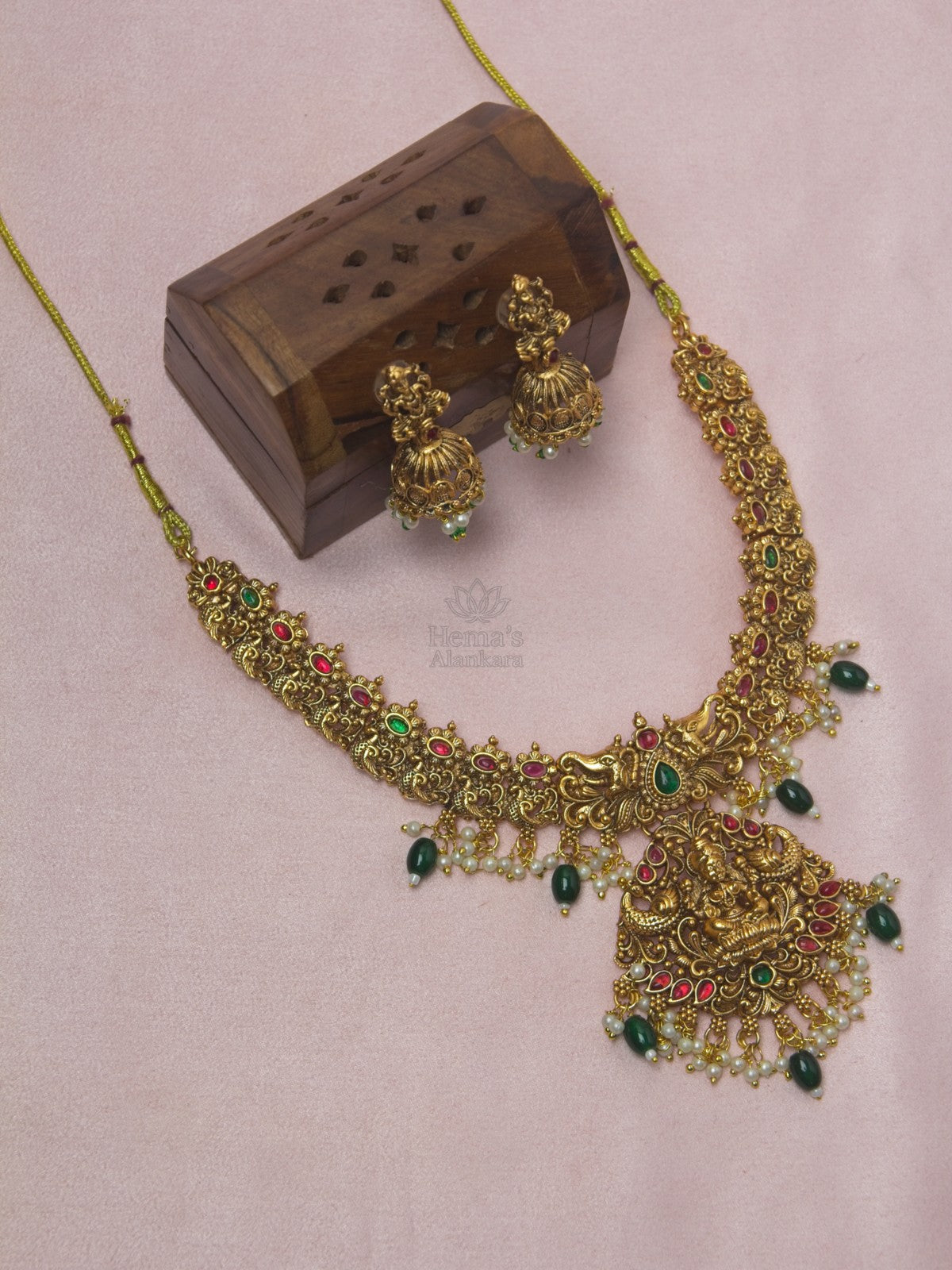 Lakshmi Temple  Necklace Set with Jhumka Earrings