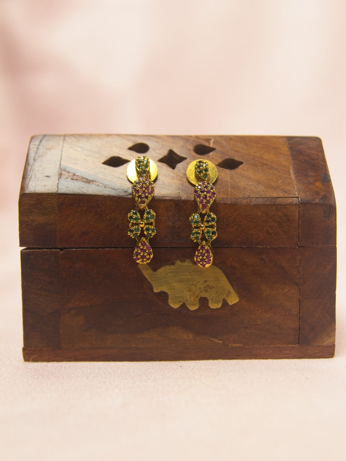Antique Green & Ruby Floral Choker Necklace Set with Matching Earrings | Premium Imitation Jewellery