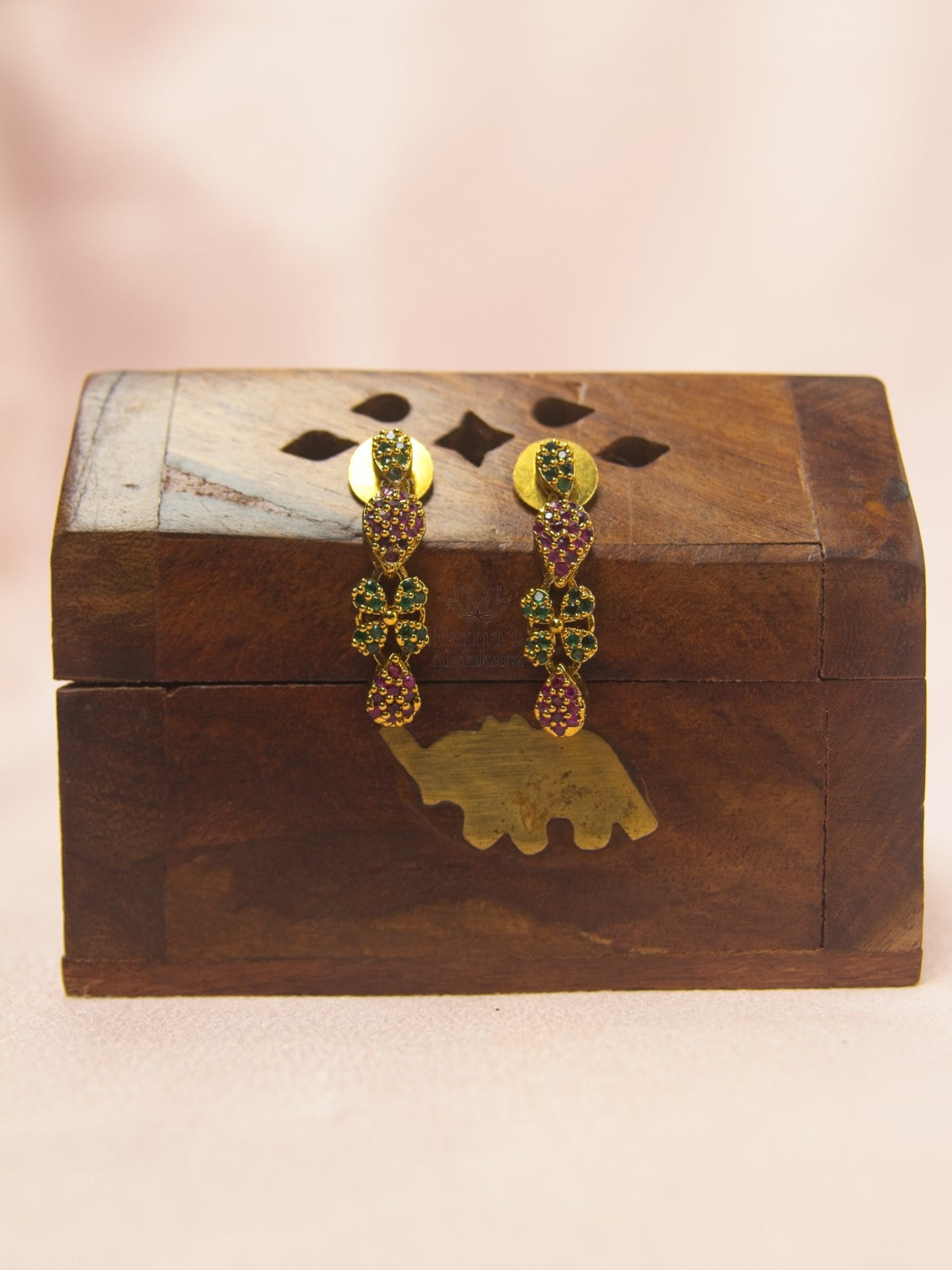 Antique Green & Ruby Floral Choker Necklace Set with Matching Earrings | Premium Imitation Jewellery