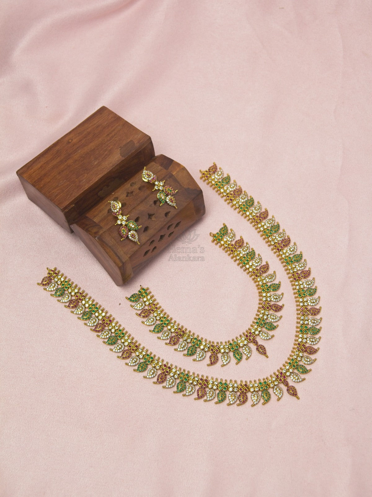 Antique Gold Bridal Multistone CZ Necklace Set with Matching Earrings for Weddings