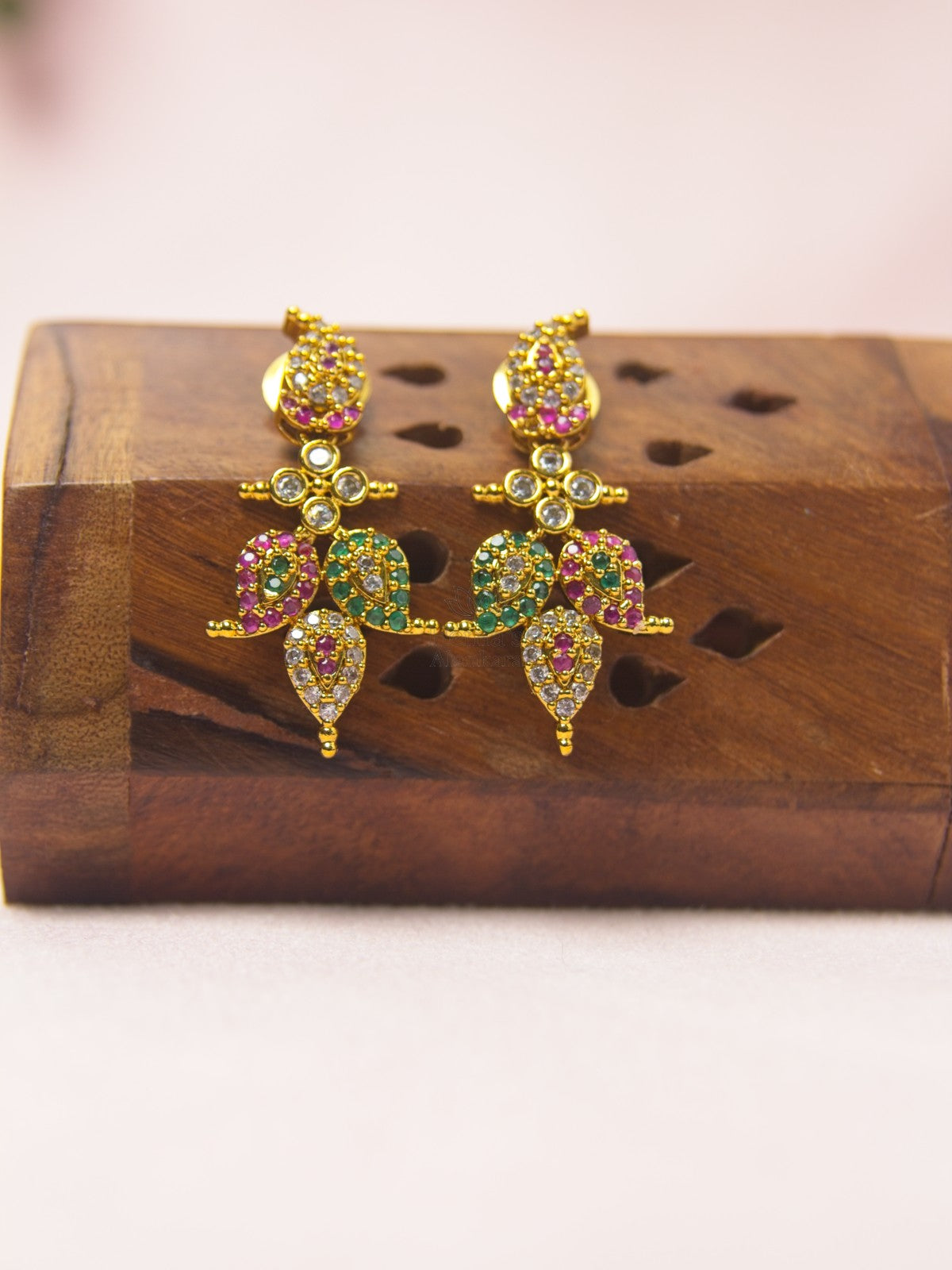 Antique Gold Bridal Multistone CZ Necklace Set with Matching Earrings for Weddings