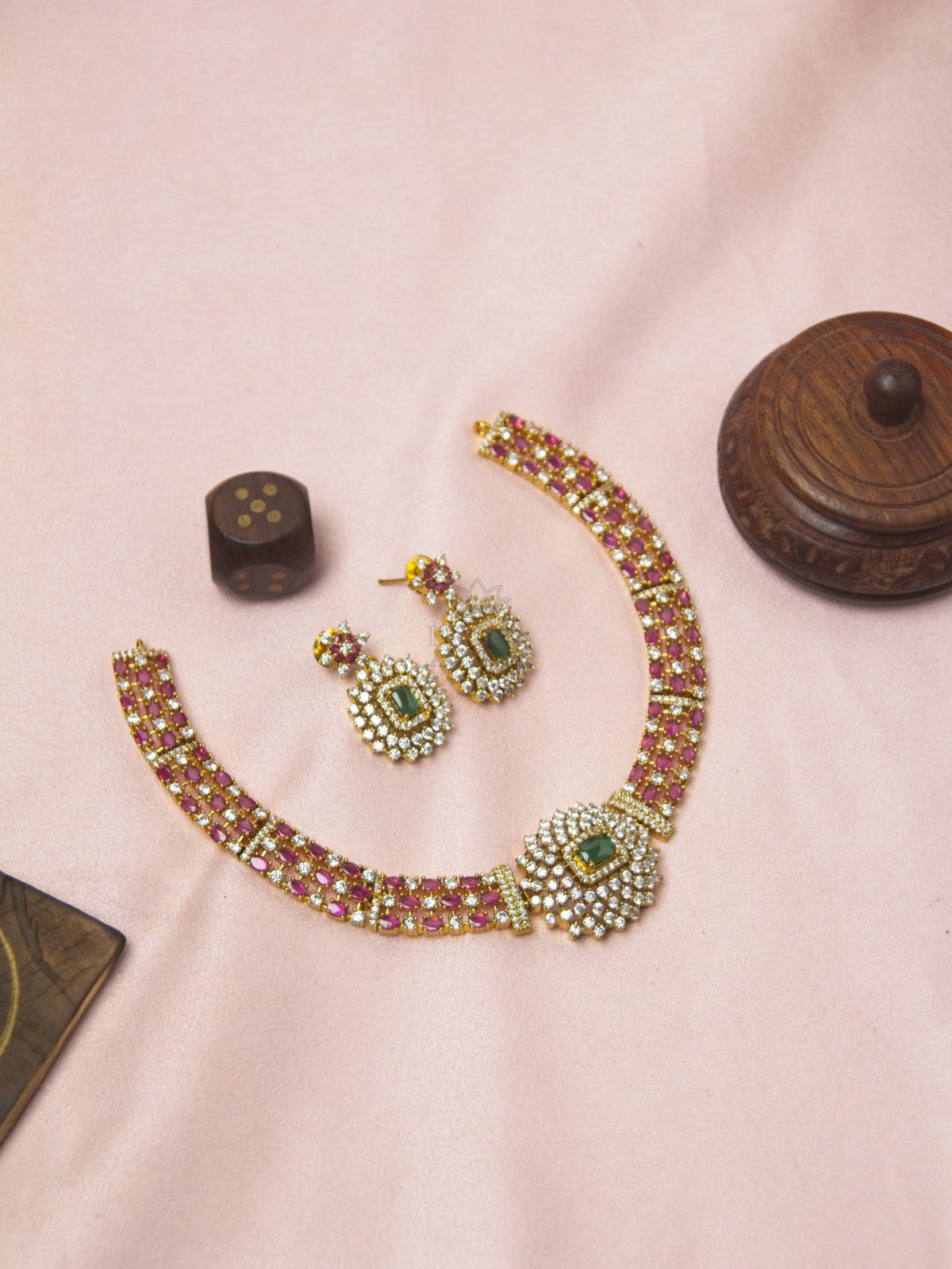 Emerald Royale Ruby Choker Necklace Set | Gold Finish Bridal CZ Jewellery for Women