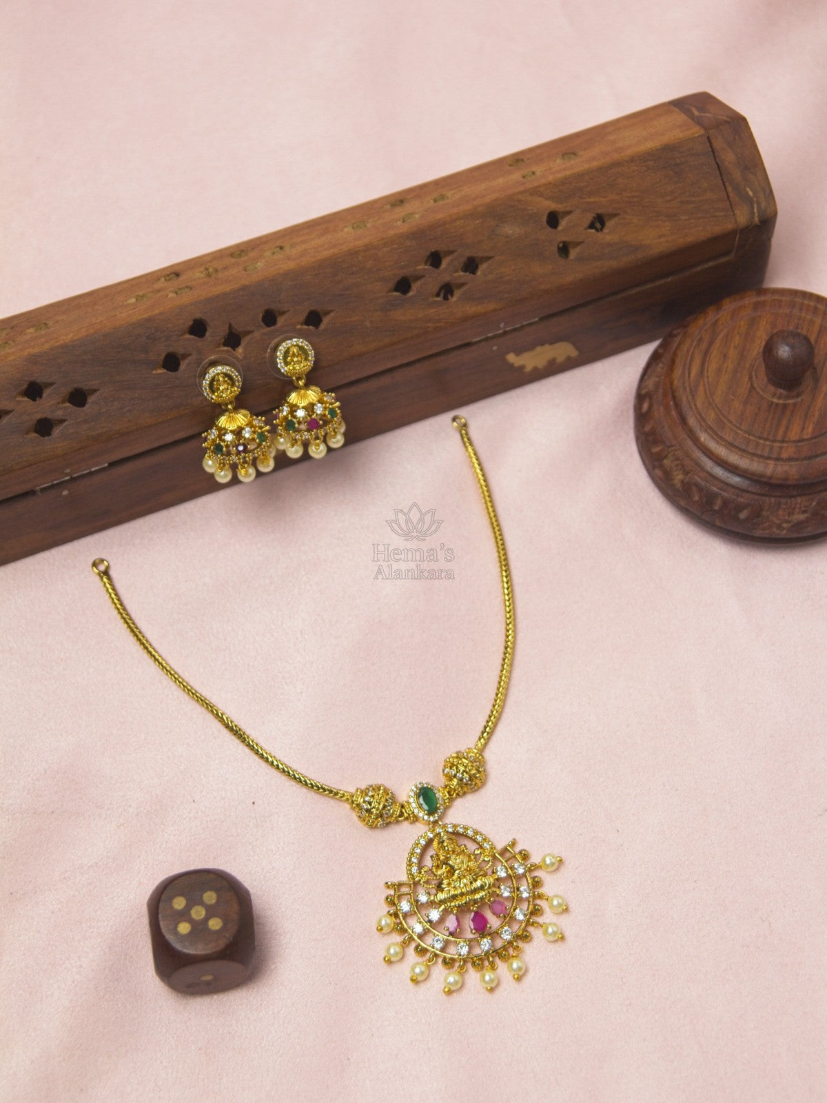 Aishwarya Lakshmi Pink Antique Set with colourful Jhumkas