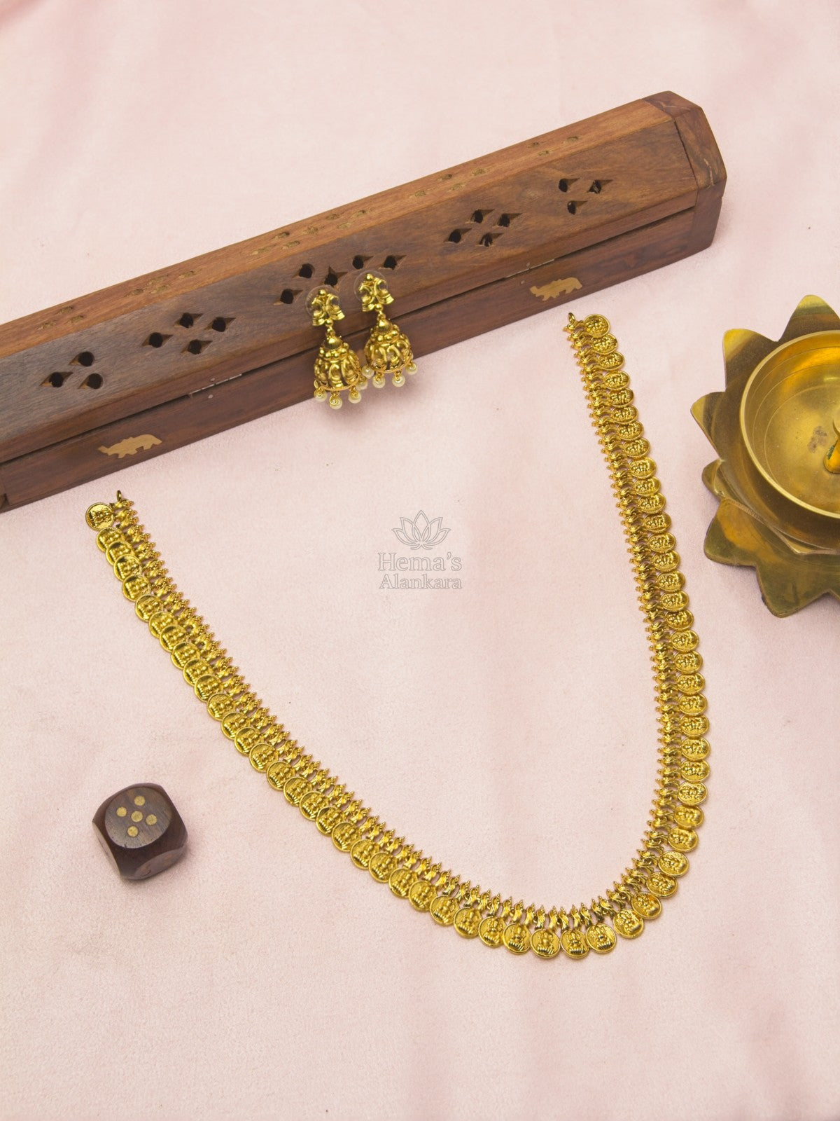 Antique Gold Coin Necklace with Jhumka Earrings