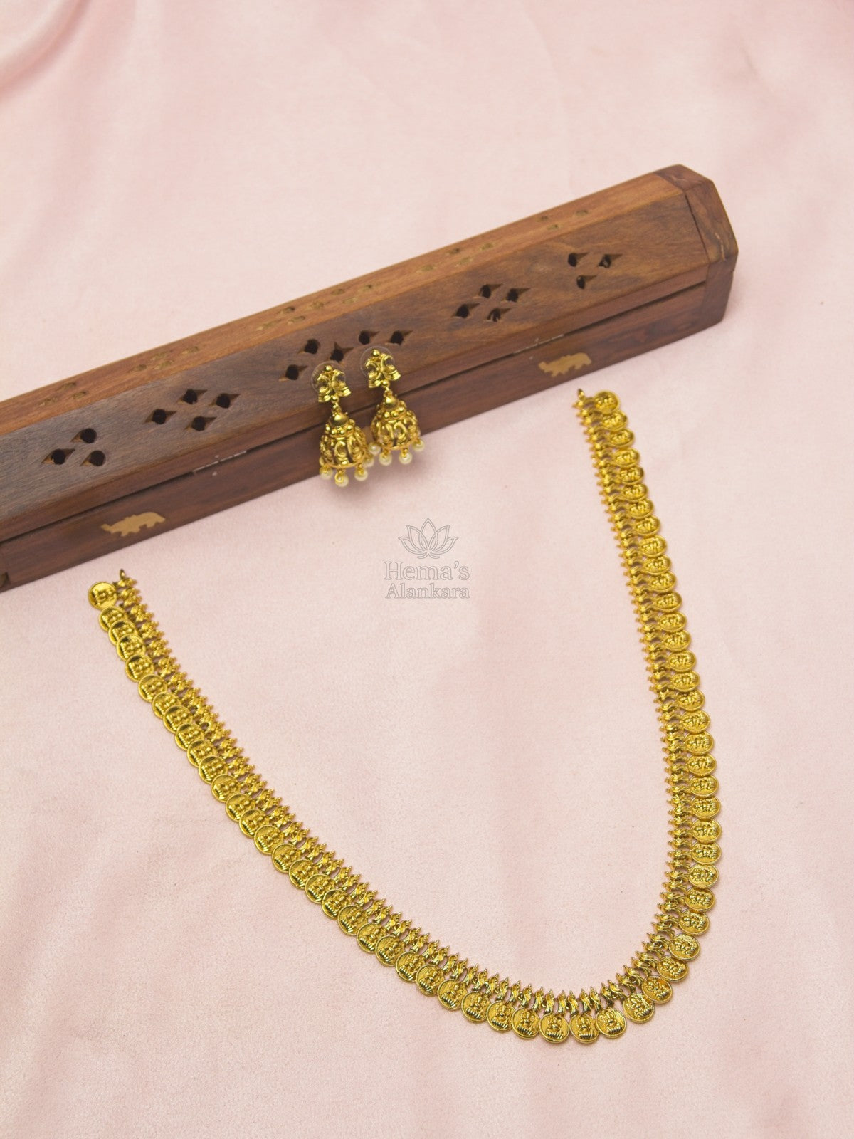 Antique Gold Coin Necklace with Jhumka Earrings