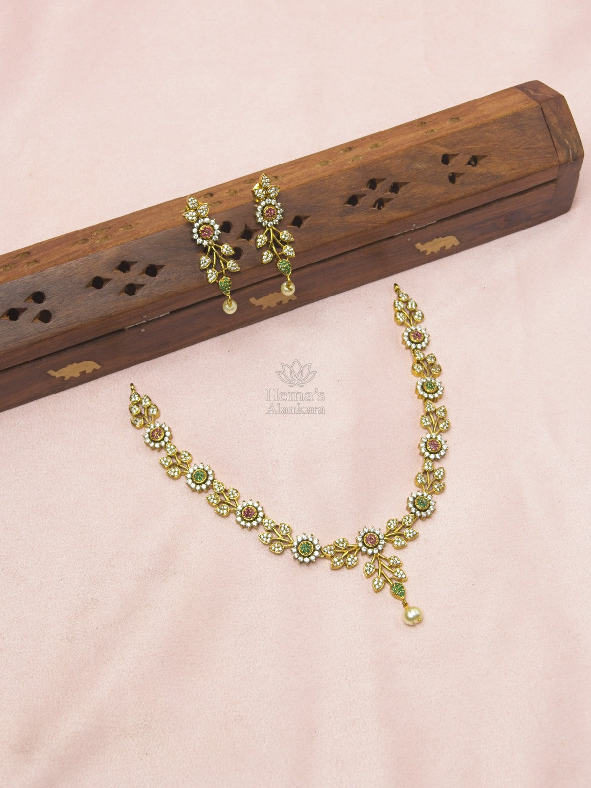 Spring Blossom Multicolor Necklace Set with Earrings